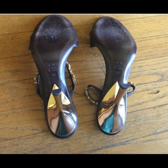 Bronze leather mules with clear crystals - Picture 7 of 9